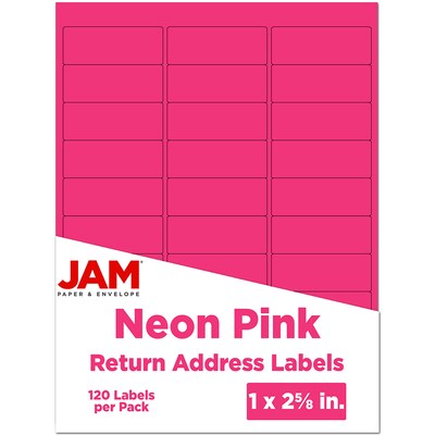 JAM Paper Laser/Inkjet Address Labels, 1 x 2 5/8, Neon Pink, 30 Labels/Sheet, 4 Sheets/Pack (3543280