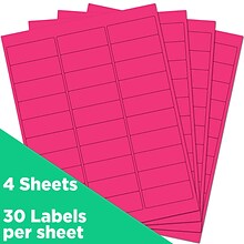 JAM Paper Laser/Inkjet Address Labels, 1 x 2 5/8, Neon Pink, 30 Labels/Sheet, 4 Sheets/Pack (3543280