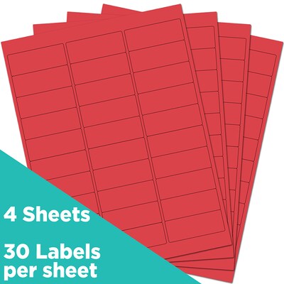 JAM Paper Laser/Inkjet Address Labels, 1 x 2 5/8, Red, 30 Labels/Sheet, 4 Sheets/Pack (4514939)