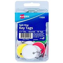 Avery Split Ring Metal Rim Paper Key Tags, 1-1/4 Diameter, Assorted Colors, 50 Tags (11026)