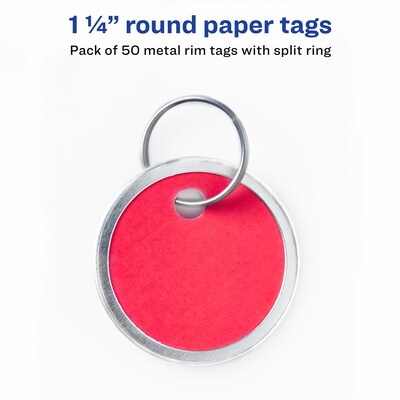 Avery Split Ring Metal Rim Paper Key Tags, 1-1/4" Diameter, Assorted Colors, 50 Tags (11026)