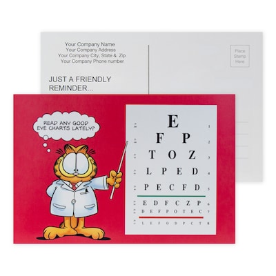 Custom Full Color Postcards, Garfield Eyechart, 4 x 6, 12 pt. Coated Front Side Stock, Flat Print,