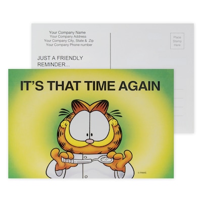Custom Full Color Postcards, Garfield Time Again, 4 x 6, 12 pt. Coated Front Side Stock, Flat Prin