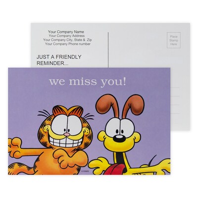 Custom Full Color Postcards, Garfield We Miss You, 4 x 6, 12 pt. Coated Front Side Stock, Flat Pri