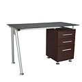 Techni Mobili Tempered Glass Top Computer Desk with Storage, Chocolate