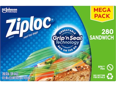 Ziploc Sandwich Bags, 6.5, 280/Box (315886)