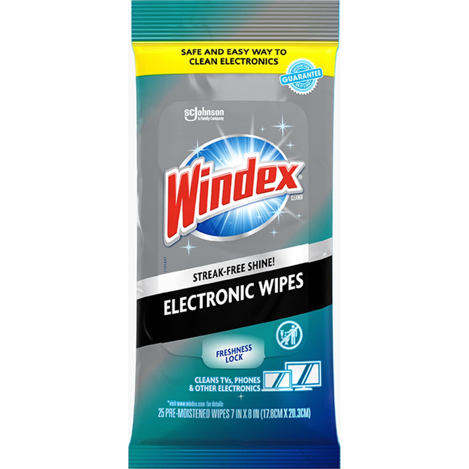 Windex Electronics Glass & Surface Cleaner, Unscented, 25 Wipes/Pack (314278)