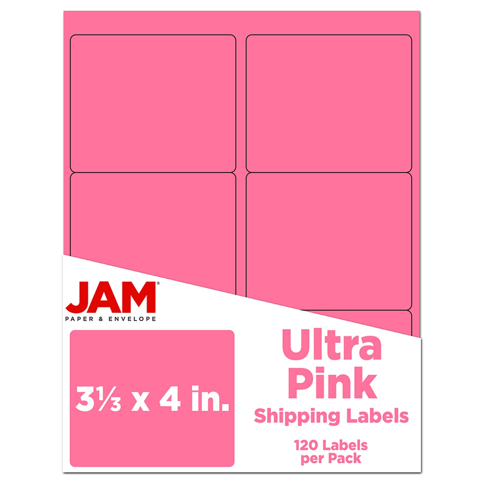 JAM Paper Laser/Inkjet Address Label, 4 x 3 3/8, Ultra Pink, 6 Labels/Sheet, 12 Sheets/Pack (302725799)