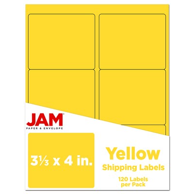 JAM Paper Laser/Inkjet Address Label, 4 x 3 3/8, Yellow, 6 Labels/Sheet, 12 Sheets/Pack (302725803