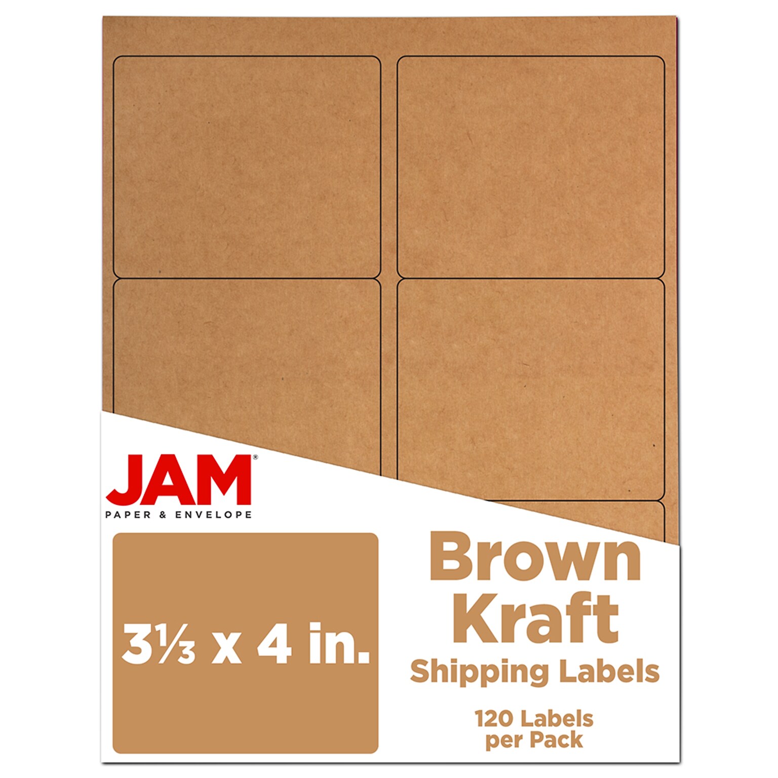 JAM Paper Shipping Labels, 3 1/3 x 4, Brown Kraft, 6 Labels/Sheet, 20 Sheets/Pack, 120 Labels/Box (4513702)