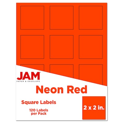 JAM Paper® Square Address Labels, 2 x 2, Neon Red, 120/Pack (367831071)