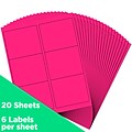 JAM Paper Shipping Labels, 3 1/3 x 4, Neon Pink, 6 Labels/Sheet, 20 Sheets/Pack (354328046)