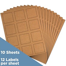 JAM Paper Square Labels, 2 x 2, Brown Kraft, 12 Labels/Sheet, 10 Sheets/Pack (367831070)