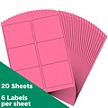 JAM Paper Laser/Inkjet Address Label, 4 x 3 3/8, Ultra Pink, 6 Labels/Sheet, 12 Sheets/Pack (30272