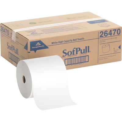 Georgia-Pacific Sofpull High-Capacity Hardwound Paper Towel, 1-Ply, White, 1000'/Roll, 6 Rolls/Carton (26470)