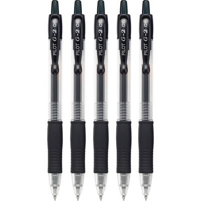 Pilot G2 Retractable Gel Pens, Extra Fine Point, 0.5mm, Black Ink, 5/Pack (31173)