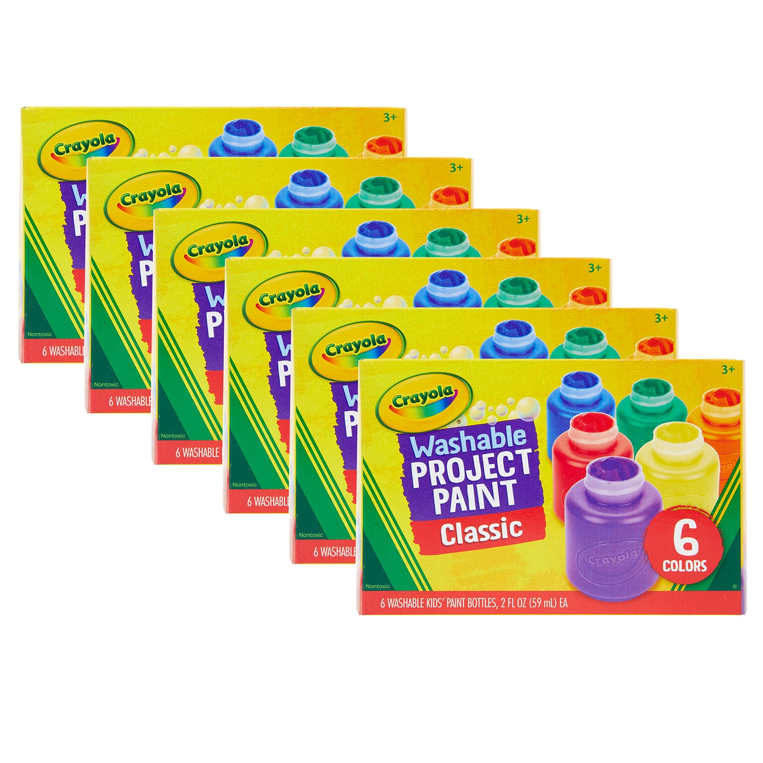 Crayola Washable Project Paint, 6 Assorted Classic Colors Per Pack (BIN541204-6)