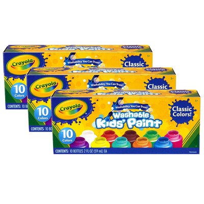 Crayola Washable Kids' Paint, 10 Assorted Colors Per Pack (BIN541205-3)