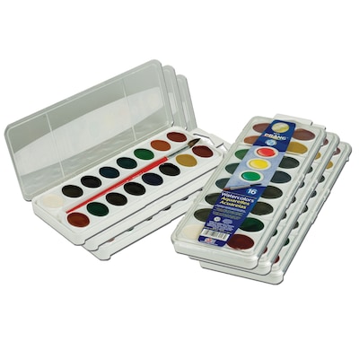 Prang Watercolors, 16-Color Pan Set with Brush, 6 Sets (DIX16016-6)