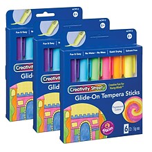 Creativity Street Glide-On Tempera Paint Sticks, Fluorescent Colors, 5 grams, 6 Per Pack, 3 Packs (P