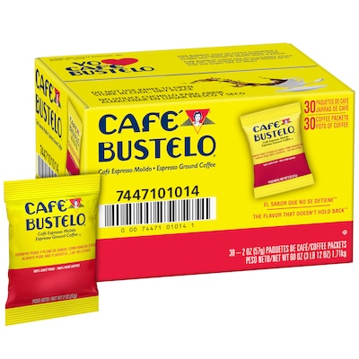 Cafe Bustelo Ground Coffee Fraction Packs, Espresso Roast, 2 oz., 30/Carton (01014)