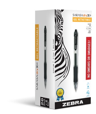 Zebra Sarasa Dry X20 Retractable Gel Pen, Medium Point, 0.7mm, Assorted Ink, 24 Pack (14680)