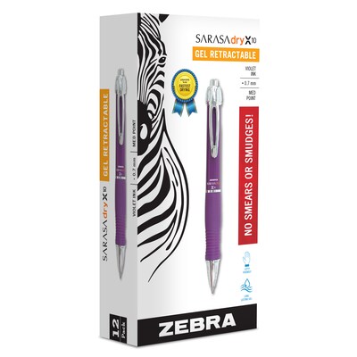 Zebra Sarasa Dry X10 Retractable Gel Pen, Medium Point, 0.7mm, Purple Ink, Dozen (42680)
