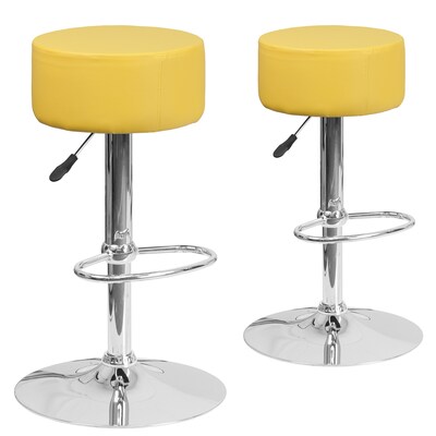 Flash Furniture Yellow Vinyl Adjustable Height Barstool with Chrome Base, Set of 2 (2-CH-82056-YEL-GG)