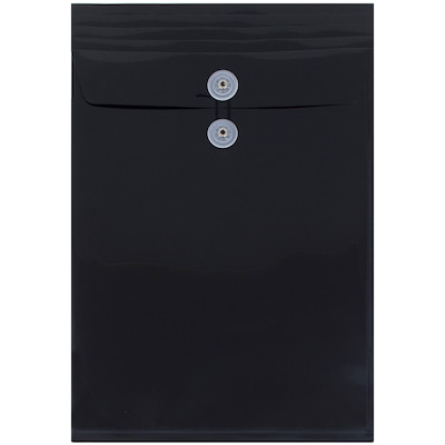 JAM Paper Plastic Envelopes with Button and String Tie Closure, Legal Open End, 9.75 x 14.5, Black,
