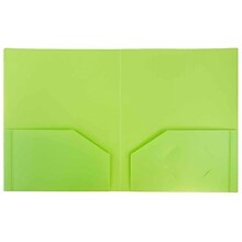 JAM Paper Heavy Duty Two-Pocket Plastic Folders, Lime Green, 108/Pack (383HLIB)