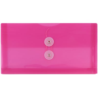 JAM Paper Plastic Envelopes with Button and String Closure, #10 Business Booklet, 5.25 x 10, Fuchsia