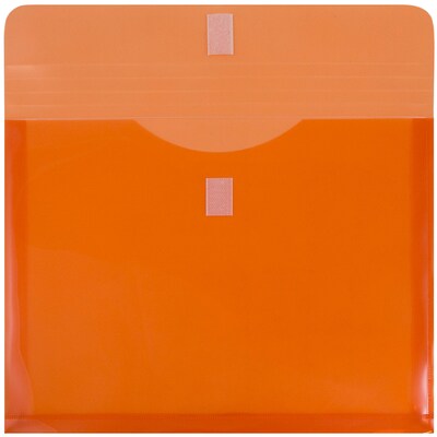 JAM Paper Plastic Envelopes with Hook & Loop Closure, 9.75 x 13 with 1 Inch Expansion, Orange, 12/Pa