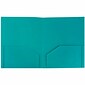 JAM Paper Heavy Duty Plastic Two-Pocket School Folders, Teal Blue, 108/Pack (Ox57401b)