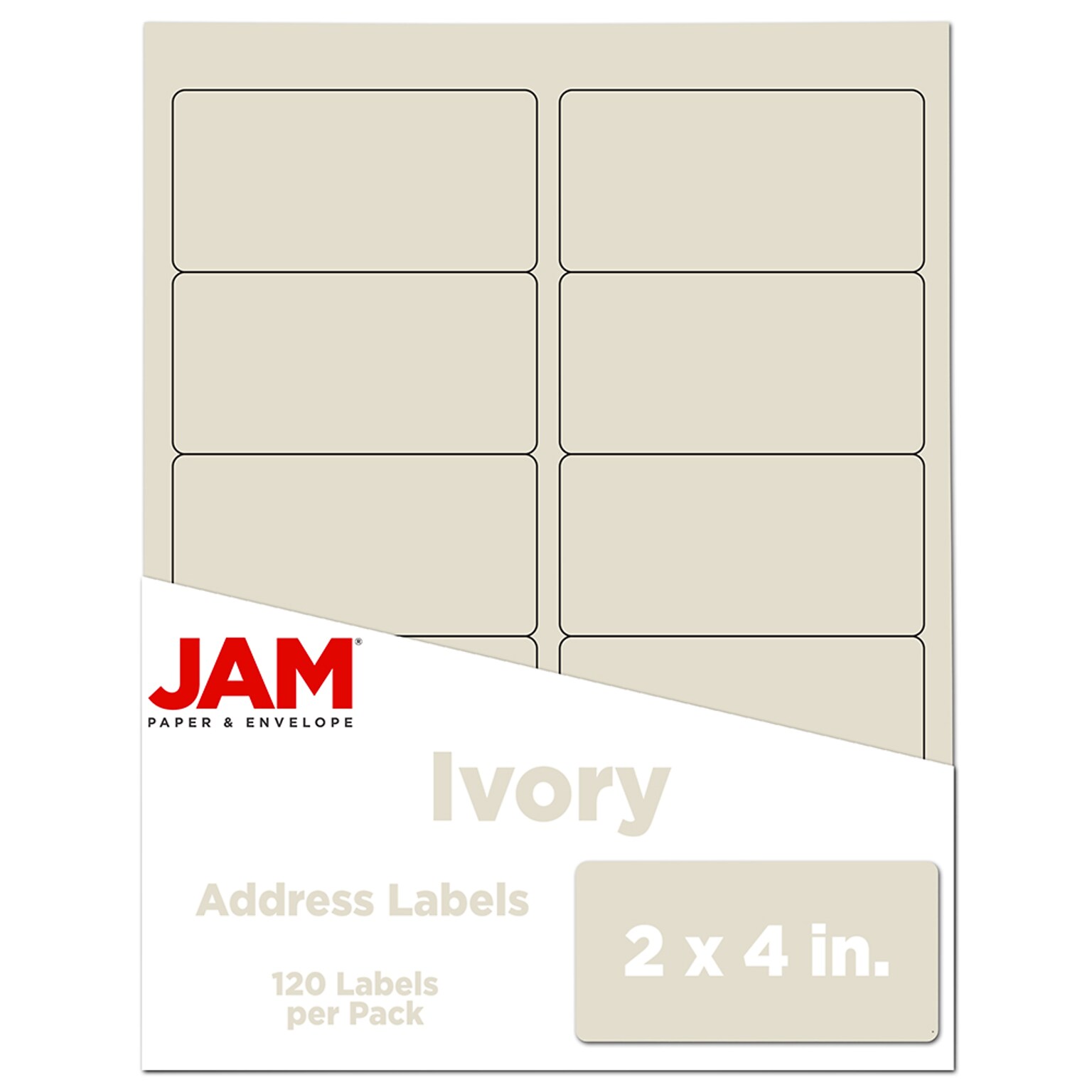 JAM Paper Laser/Inkjet Shipping Shipping Labels, 2 x 4, Ivory, 10 Labels/Sheet, 12 Sheets/Pack (17966070)