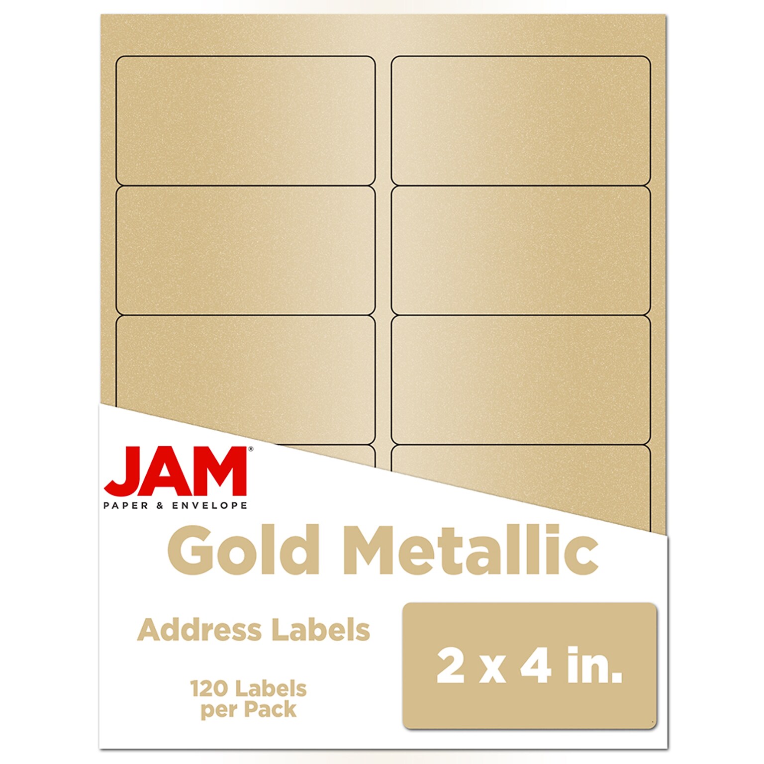 JAM Paper Laser/Inkjet Shipping Labels, 2 x 4, Gold Metallic, 10 Labels/Sheet, 12 Sheets/Pack (40732538)