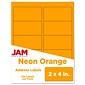 JAM Paper Laser/Inkjet Shipping Labels, 2" x 4", Neon Orange, 10 Labels/Sheet, 12 Sheets/Pack (35432826)