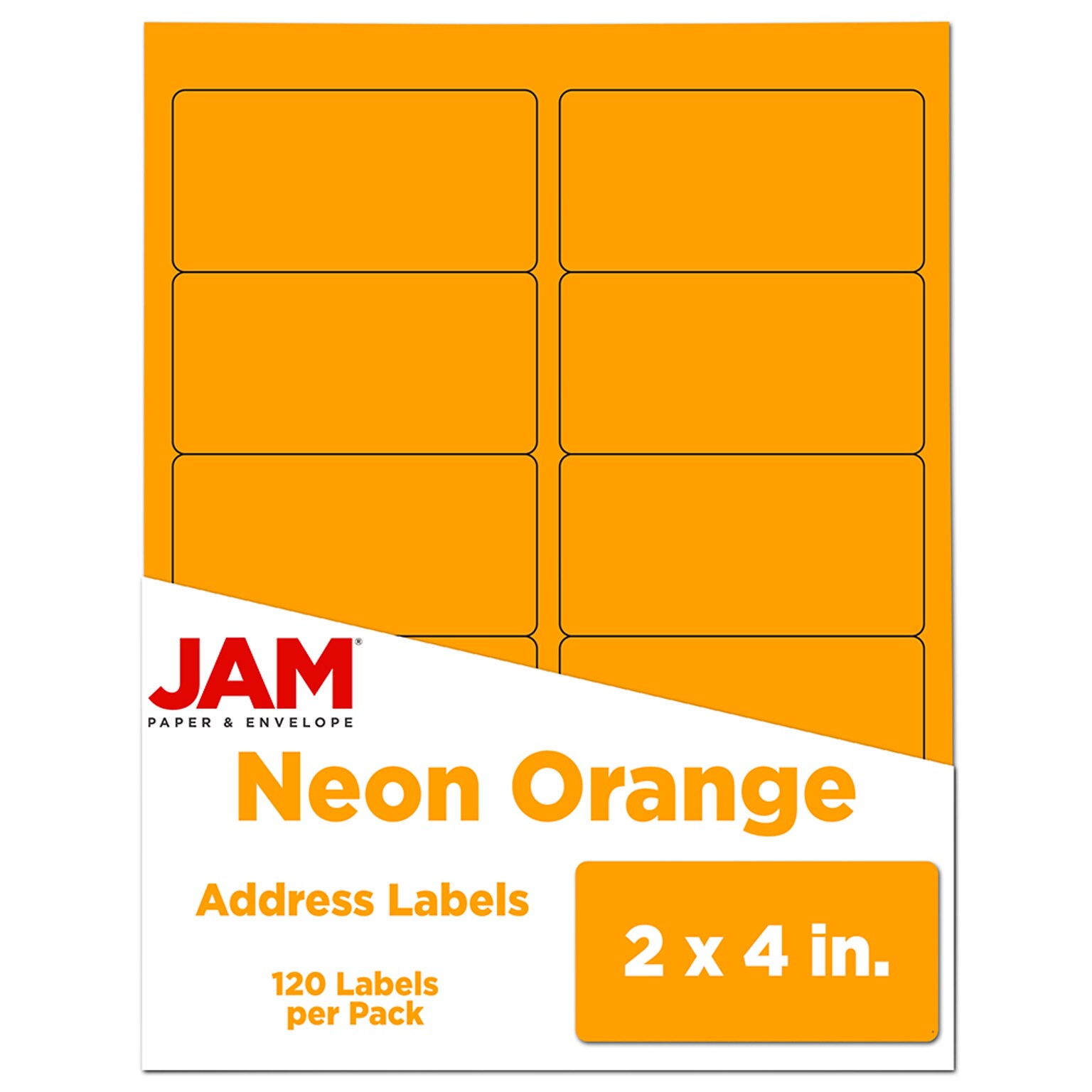 JAM Paper Laser/Inkjet Shipping Labels, 2 x 4, Neon Orange, 10 Labels/Sheet, 12 Sheets/Pack (35432826)