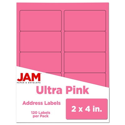 JAM Paper Laser/Inkjet Shipping Address Label, 2 x 4, Ultra Pink, 10 Labels/Sheet, 12 Sheets/Pack