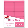 JAM Paper Laser/Inkjet Shipping Address Label, 2 x 4, Ultra Pink, 10 Labels/Sheet, 12 Sheets/Pack
