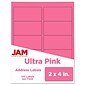 JAM Paper Laser/Inkjet Shipping Address Label, 2" x 4", Ultra Pink, 10 Labels/Sheet, 12 Sheets/Pack (302725797)