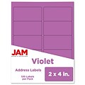 JAM Paper Laser/Inkjet Shipping Address Labels, 2 x 4, Violet Purple, 10 Labels/Sheet, 12 Sheets/P