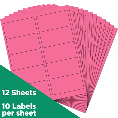 JAM Paper Laser/Inkjet Shipping Address Label, 2" x 4", Ultra Pink, 10 Labels/Sheet, 12 Sheets/Pack (302725797)