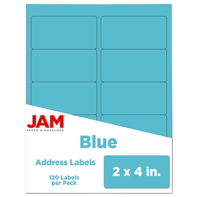 JAM Paper Laser/Inkjet Shipping Address Labels, 2 x 4, Blue, 10 Labels/Sheet, 12 Sheets/Pack (3027