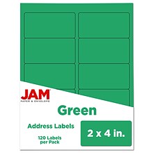 JAM Paper Laser/Inkjet Shipping Address Labels, 2 x 4, Green, 10 Labels/Sheet, 12 Sheets/Pack (302