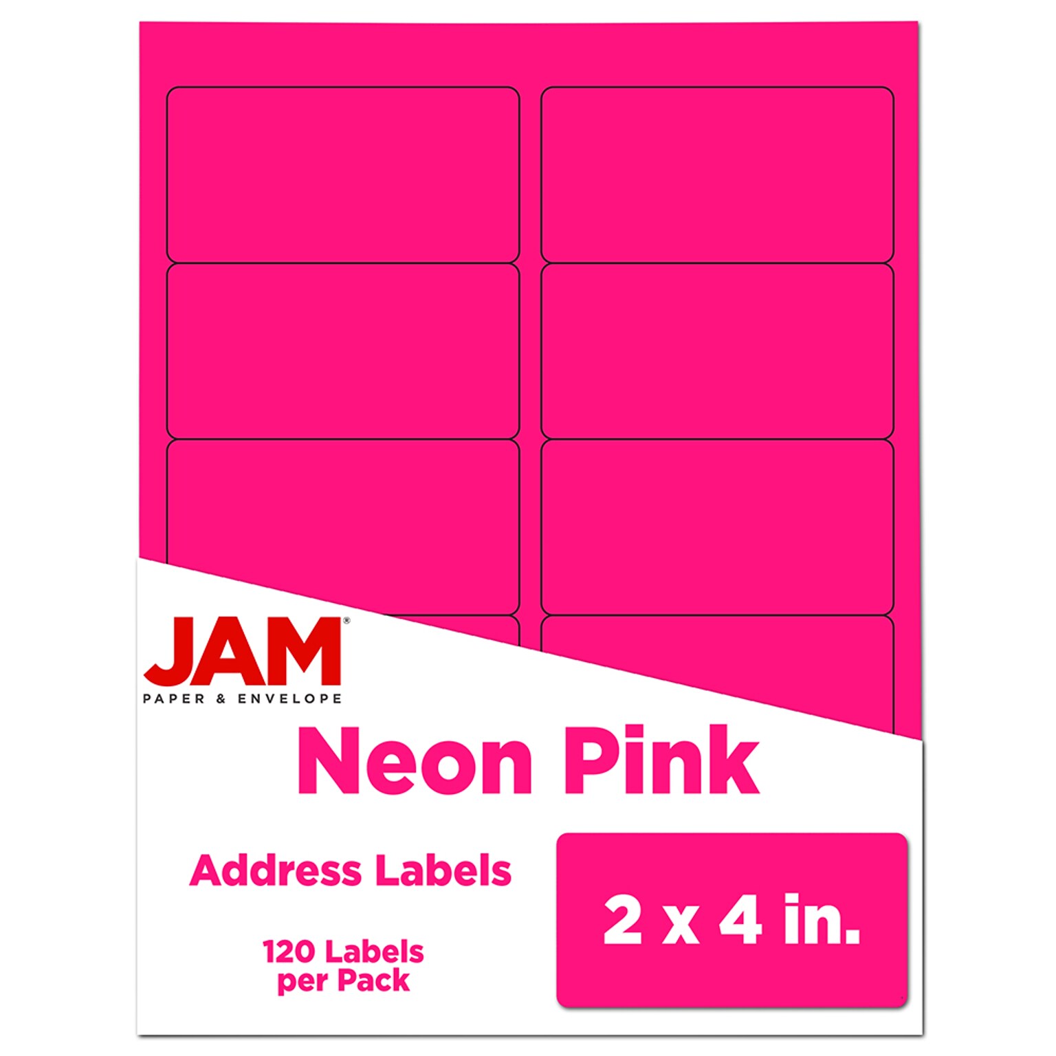 JAM Paper Laser/Inkjet Shipping Labels, 2 x 4, Neon Pink, 10 Labels/Sheet, 12 Sheets/Pack (354328023)