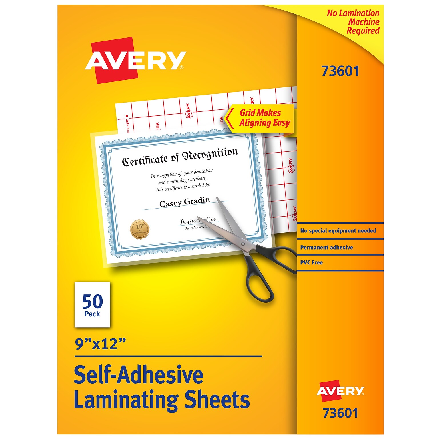 Avery Self-Adhesive Laminating Sheets, Letter Size, 9 x 12, 50/Box (73601)
