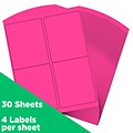JAM Paper Laser/Inkjet Shipping  Labels, 4 x 5, Neon Pink, 4 Labels/Sheet, 30 Sheets/Pack (3543291