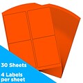 JAM Paper Shipping Labels, 4 x 5, Neon Red, 4 Labels/Sheet, 30 Sheets/Pack (354329162)