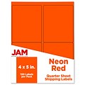 JAM Paper Shipping Labels, 4 x 5, Neon Red, 4 Labels/Sheet, 30 Sheets/Pack (354329162)