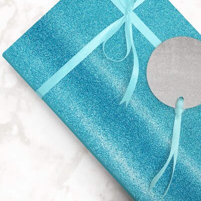 JAM Paper Gift Wrap, Glitter Wrapping Paper, 25 Sq. Ft, Aqua Blue, Roll Sold Individually (354530531)
